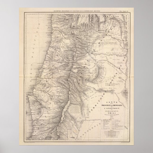 Póster Carte, Província de Mendoza, Araucan?a (Frente)