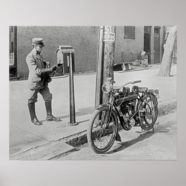 Póster Carteiro de Motocicleta, 1909. Foto Antiga (Frente)