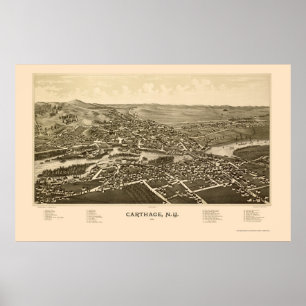 Póster Carthage, mapa panorâmico de NY - 1888