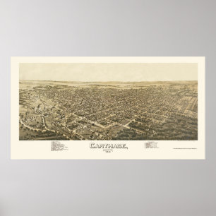 Póster Carthage, mapa panorâmico do MO - 1891