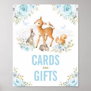 Poster Cartões & animais florais azuis Pastel da florest
