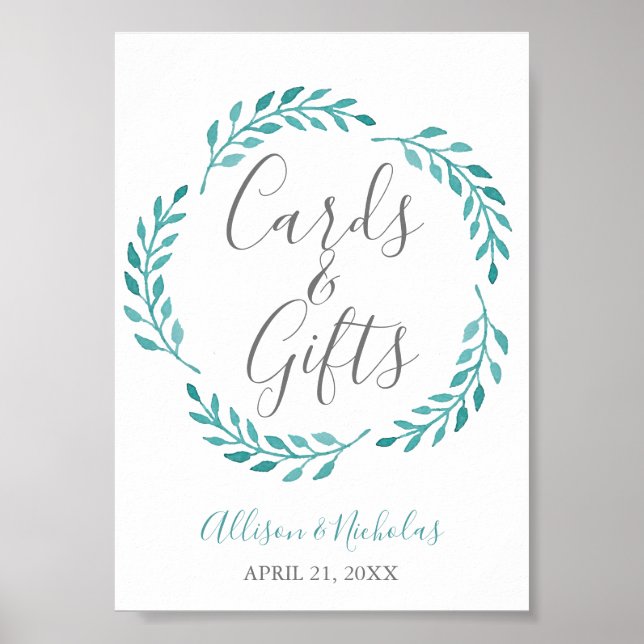 Poster Cartões Botânicos Simples De Cor Teal Oferece Mesa (Frente)