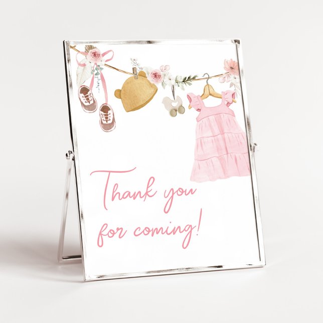 Poster Cartões de agradecimentos De Roupas De Boho De Beb (Sweet Baby Girl Boho Clothes Baby Shower Thank you for Coming Sign)