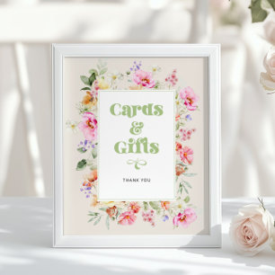 Poster Cartões de aguarela de flores silvestres e present