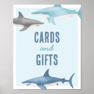 Poster Cartões de Aniversário do Tubarão e Sinal de Prese