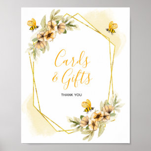 Poster Cartões de Aquarela de Abelhas e Sinal de Presente