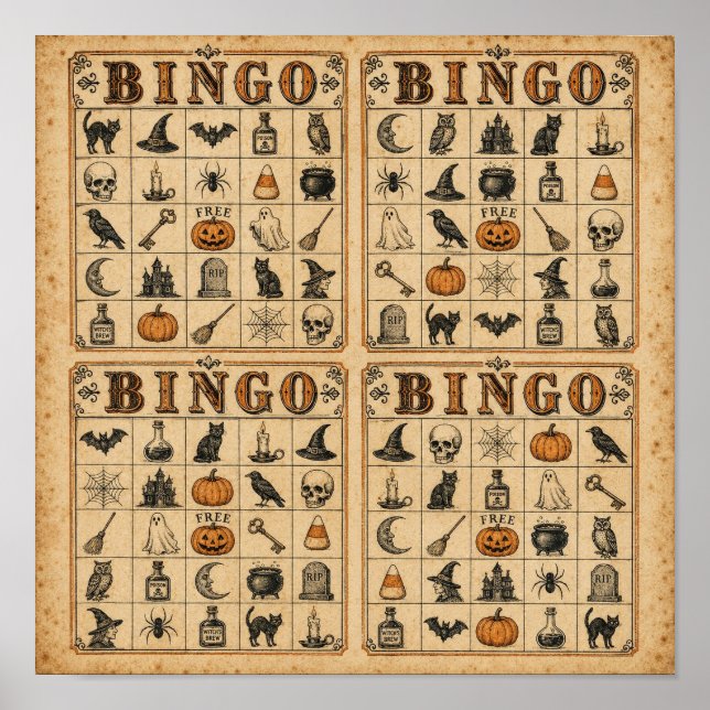 Poster Cartões de Bingo de Halloween Antigos (Frente)