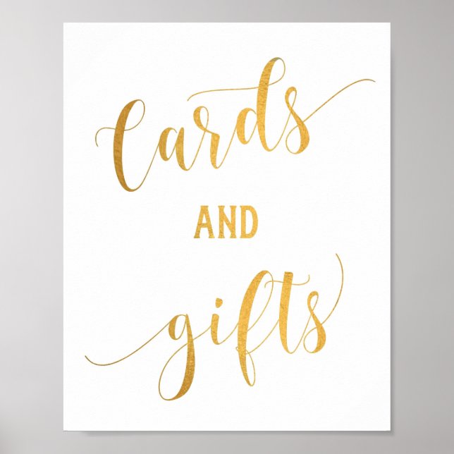 Poster Cartões de Caligrafia Simples em Dourado e Sinal d (Frente)