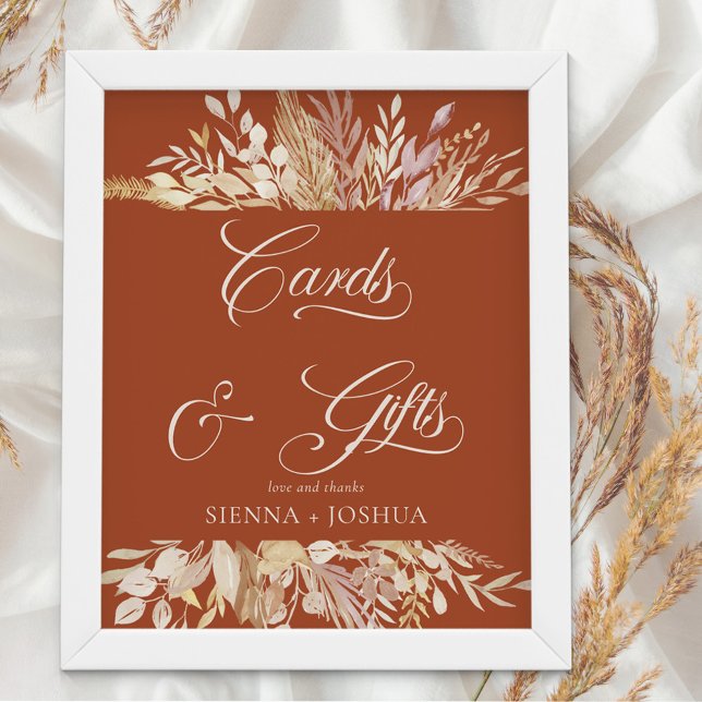 Poster Cartões de Casamento Botânico Terracotta e present (Cards and Gifts Wedding sign poster to frame as you wish for wall or table)