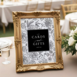 Poster Cartões de casamento elegantes com flores pretas e