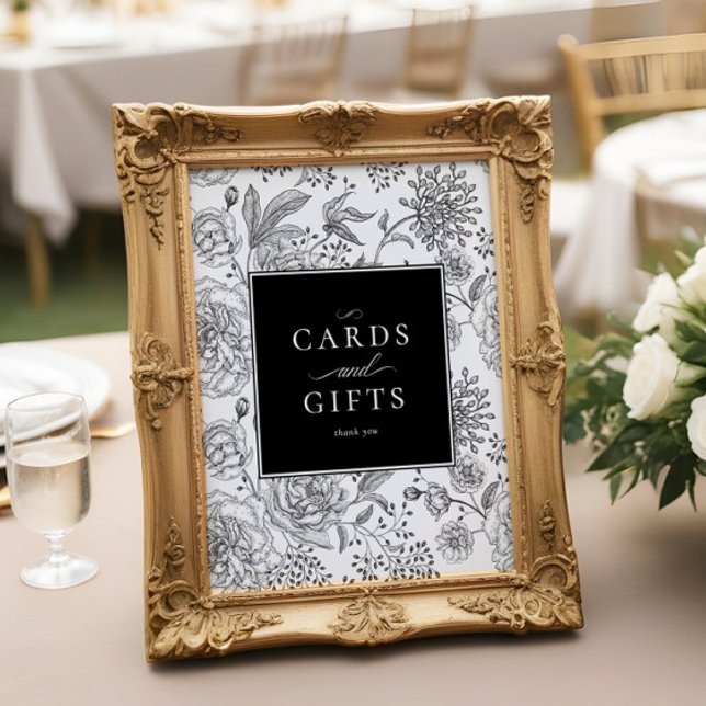 Poster Cartões de casamento elegantes com flores pretas e (Criador carregado)