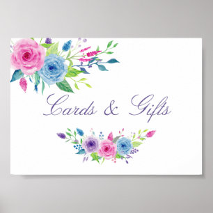 Poster Cartões de Casamento Floral de Watercolor e Sinal