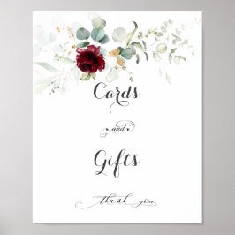Poster Cartões de Casamento Floral Greenery Burgundy e pr