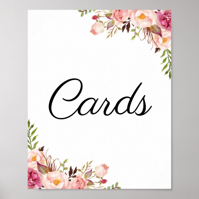 Poster Cartões de Casamento Floral Rosa Russo - Sinal (Frente)