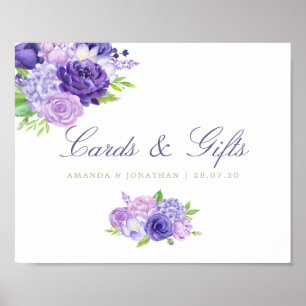 Poster Cartões de Casamento Floral Ultra Violet e Sinal d