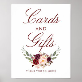 Póster Cartões de Casamento Floral Vermelho e Sinais de P