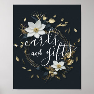 Poster Cartões De Casamento Oferece Dourada Floral Branca