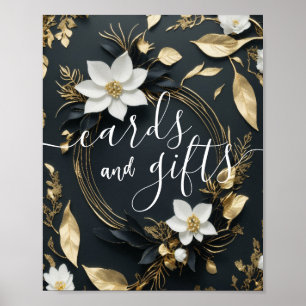 Poster Cartões De Casamento Oferece Dourada Floral Branca