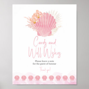 Poster Cartões de Chá de Bebê Concha Rosa & Placa de Boas