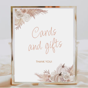 Poster Cartões De Chá de fraldas Boho Pumpkin E Sinal De 