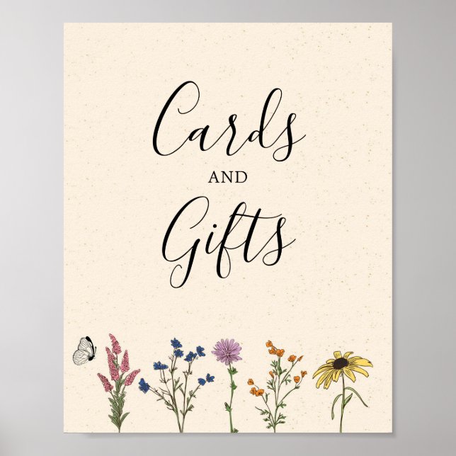 Poster Cartões De Chá de fraldas De Flor Selvagem E Sinal (Frente)