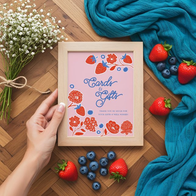 Poster Cartões de chá de fraldas e presentes Berries & Fl (Baby Shower Cards & Gifts Berries & Flowers Poster)