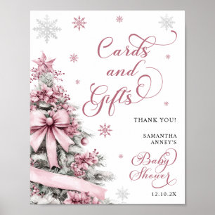 Poster Cartões de Chá de fraldas Rosa de Natal de inverno