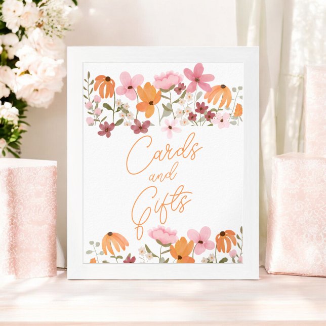 Poster cartões de chá de panela boho prado flor silvestre (boho meadow wildflower bridal shower cards gifts poster)