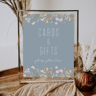 Poster Cartões de Chá de panela de flor selvagem azul emp