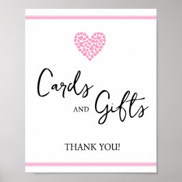 Poster Cartões de Coração Rosa e Chá de fraldas de presen