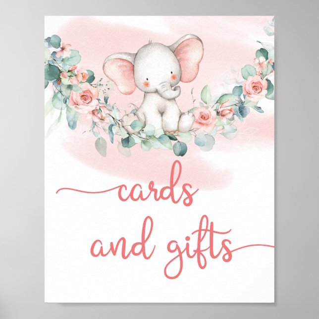 Poster Cartões de elefante e sinal de presentes (Frente)