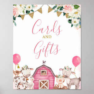 Poster Cartões De Fazenda Rosa E Sinal De Presente
