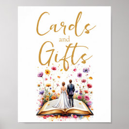 Poster Cartões de flor selvagem e Sinal de Mesa de presen