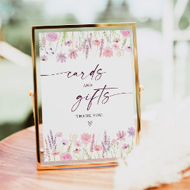 Poster Cartões de flor selvagem rosa-boho e Sinal de aniv