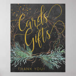 Poster Cartões de guião de ouro natural de inverno e cart