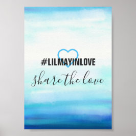 Póster Cartões de Hashtag Aquarela Azul Ondas