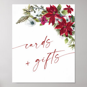 Poster Cartões de Poinsettia Vermelha Elegante e Casament