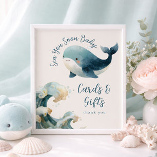 Poster Cartões de Presente Baleia Sea You Soon Baby Showe