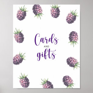 Poster Cartões de presente de amora em aquarela e chá de