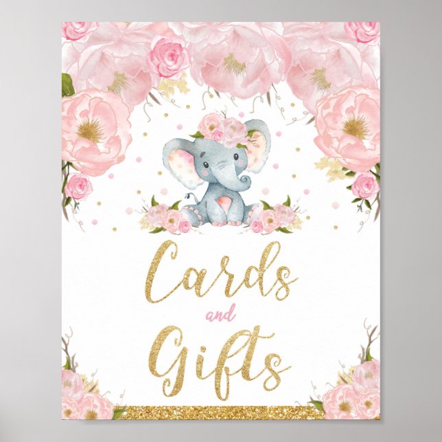 Poster Cartões de Presente de Chuveiro de Bebê Elefante F (Frente)