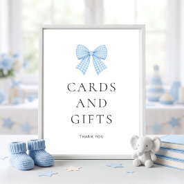 Poster Cartões de Presentes com Laço Xadrez Azul Baby Sho