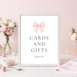 Poster Cartões de Presentes com Laço Xadrez Rosa Baby Sho