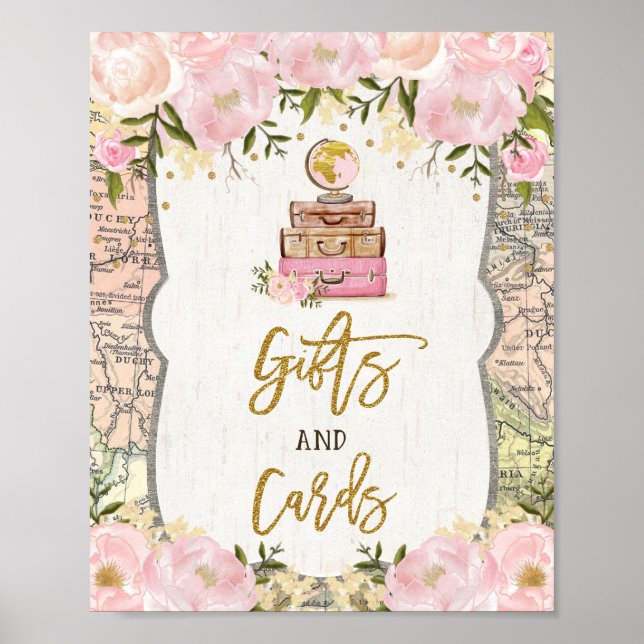 Poster Cartões de Presentes Mapa Chá de Noiva Peônia Vint (Frente)
