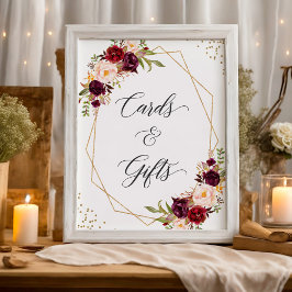 Poster Cartões de Quadro Floral Dourado e Sinais de Prese