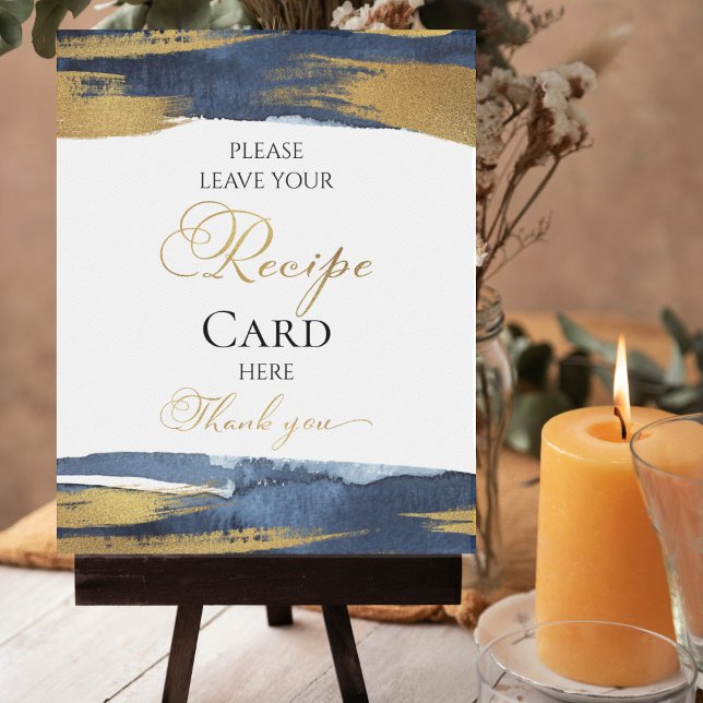 Poster Cartões de Receita de Noiva em Azul Dourado Abstra (Criador carregado)