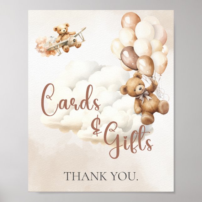 Poster Cartões de sinais de chá de fraldas e balões de ur (Frente)