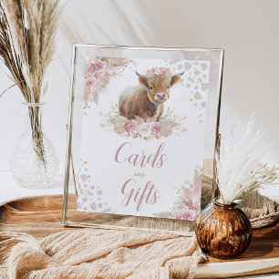 Poster Cartões de Vaca e Sinal de Presente Boho Cor-de-Ro