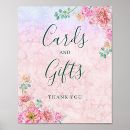 Poster Cartões delicados de aquarela verde e rosa Chic pr