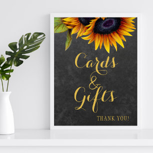 Poster Cartões dos girassóis e sinal rústicos elegante