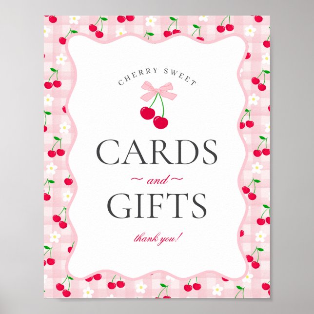 Poster Cartões e dotes de Gingham, colchete rosa doce, ce (Frente)